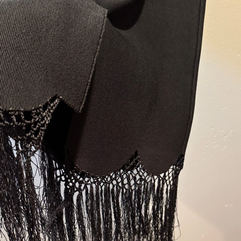 A.L.C Scalloped Black Fringe Hem Pencil Bodycon High Waisted Tassel Skirt - Picture 12 of 13